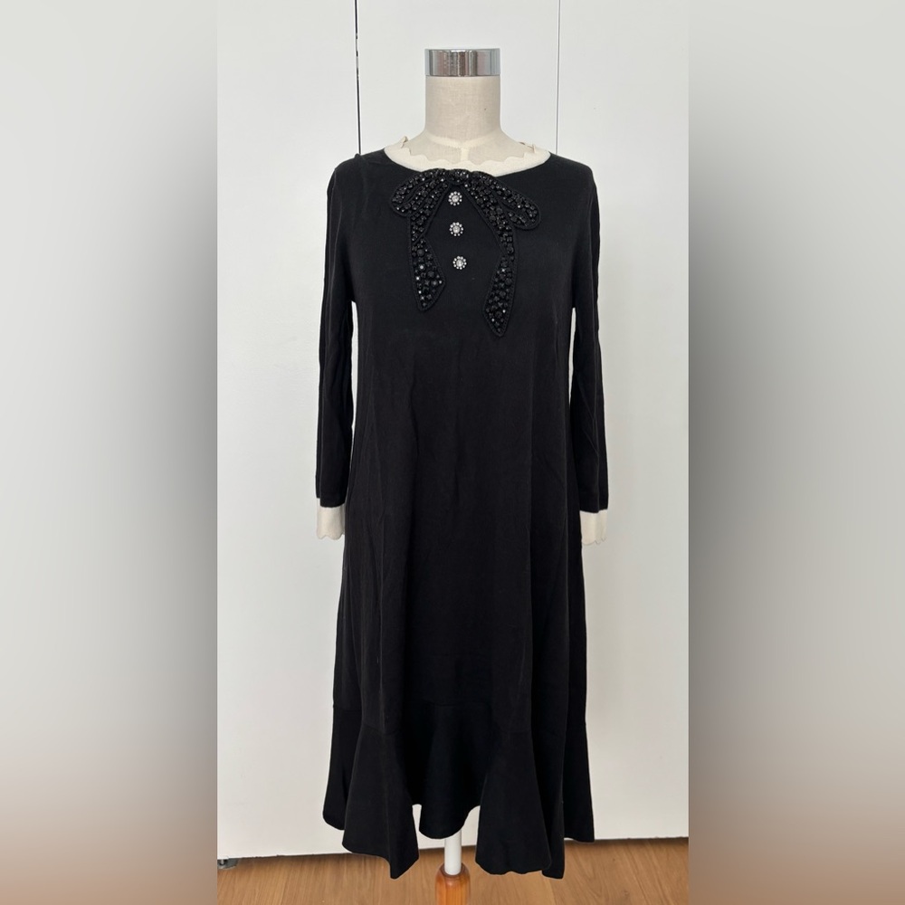 Kate Spade Black Long Sleeve Dress with Bow Detail